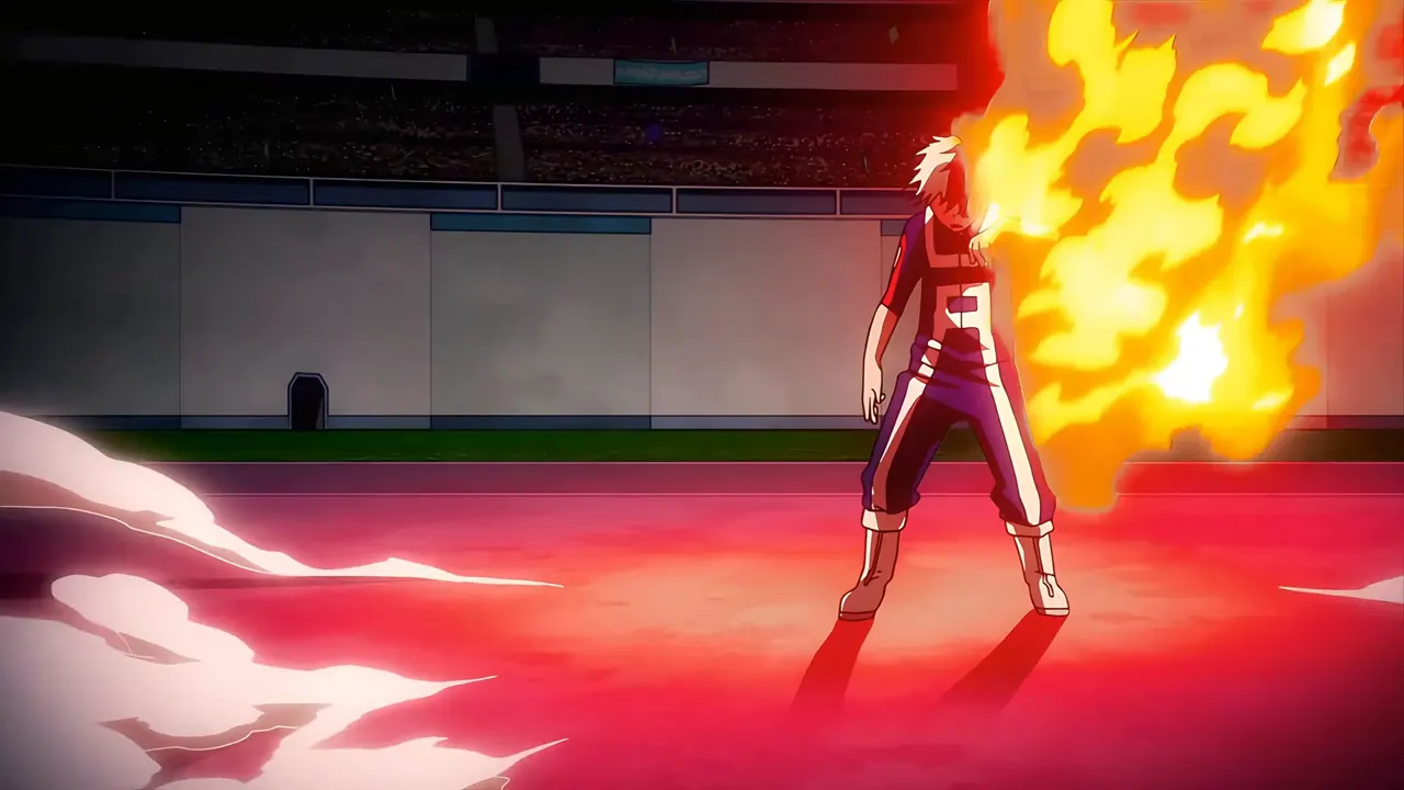 Deku vs Todoroki at 00:44 — Todoroki