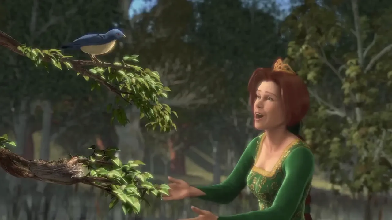 Shrek 1 -  Fiona sings to bird at 00:25 — Fiona